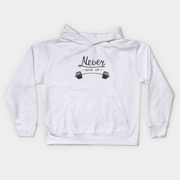 Never Give Up Motivational Sport Lettering Quote Kids Hoodie by Mia_Akimo